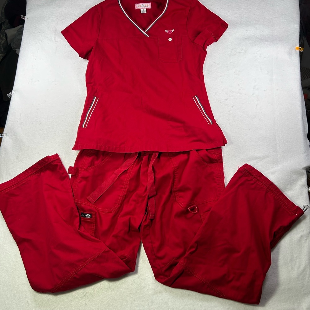 Unbranded Women's Red Scrub Set - V-Neck Top & Drawstring Pants